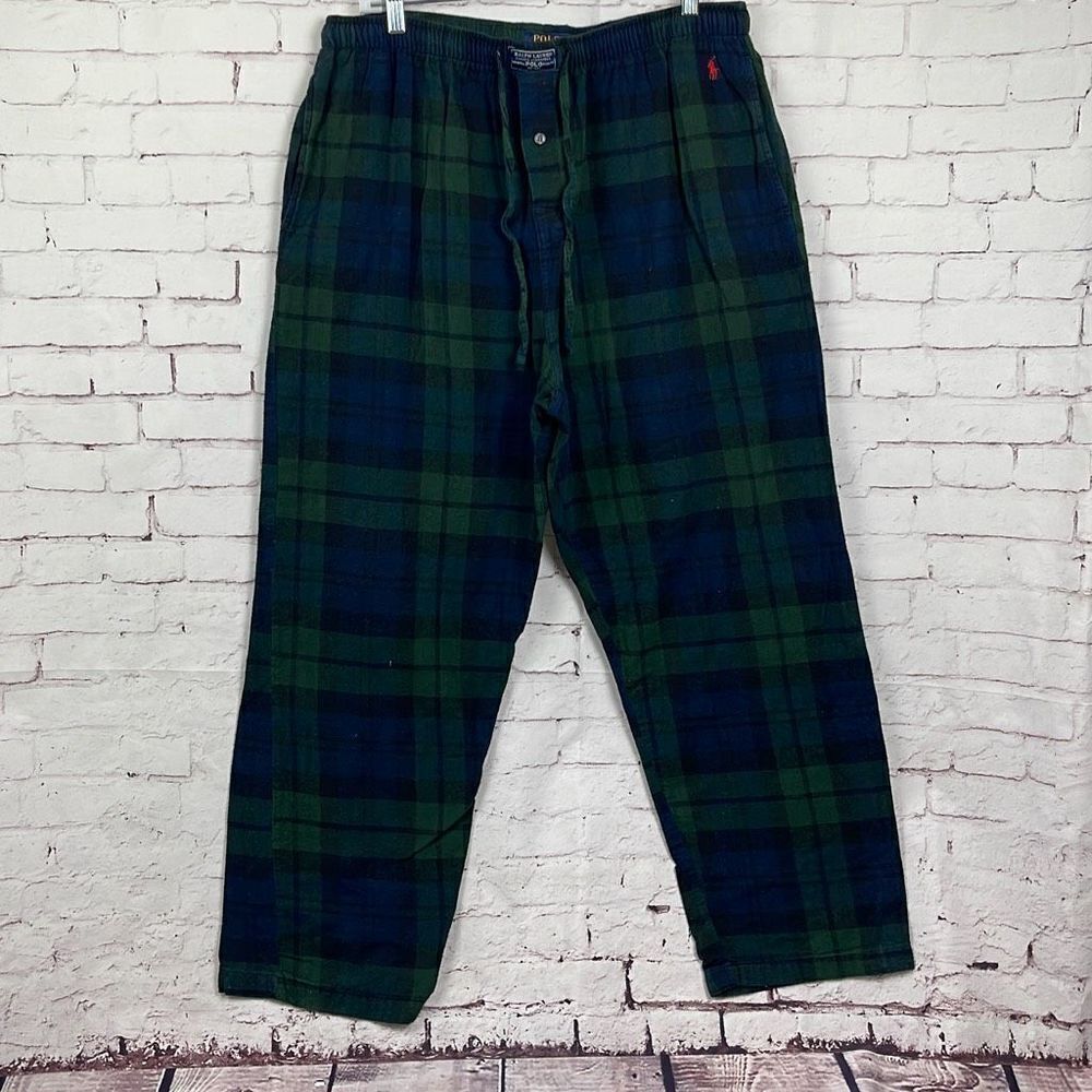 Polo Ralph Lauren Pants Mens XL Sleepwear Plaid Lounge Flannel Logo Green Blue